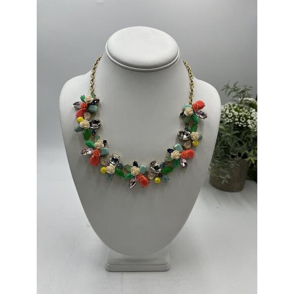 J. Crew Rosette Garden MultiColor Crystal Flower Statement Necklace New - Picture 14 of 16